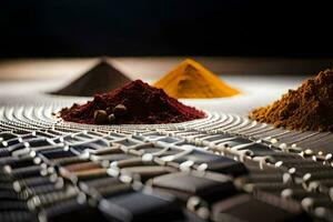 a close up of different colored powders. AI-Generated photo
