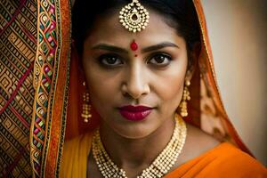 a beautiful indian woman wearing a sari. AI-Generated photo