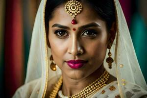 a beautiful indian woman wearing a traditional sari. AI-Generated photo