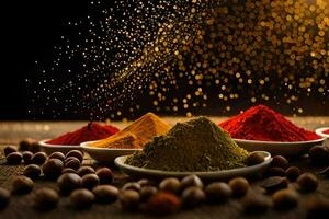 spices and spices on a wooden table. AI-Generated photo