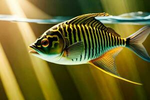 a fish with black and white stripes swimming in the water. AI-Generated photo