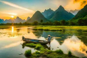 the li river in china. AI-Generated photo