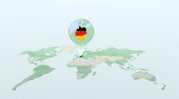 World map in perspective showing the location of the country Germany with detailed map with flag of Germany. vector