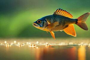 un pescado es volador terminado agua con burbujas generado por ai foto