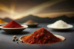 various spices and spices are shown in bowls. AI-Generated photo