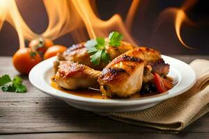 grilled chicken with vegetables and tomatoes on a plate. AI-Generated photo