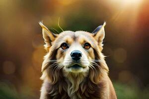 un perro con un grande cabeza y grande ojos. generado por ai foto