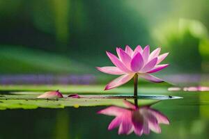pink lotus flower in the water with leaves. AI-Generated photo