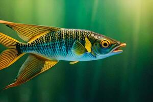 a fish with yellow and black stripes is swimming. AI-Generated photo