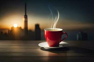 the city, coffee, cup, hd wallpaper. AI-Generated photo