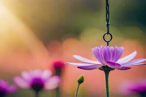 a purple flower is hanging from a chain. AI-Generated photo