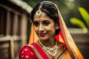 a beautiful indian bride in traditional attire. AI-Generated photo