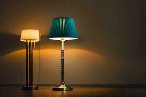 two lamps are on a wooden floor. AI-Generated photo