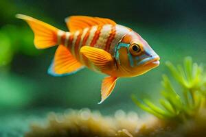 an orange fish swimming in an aquarium. AI-Generated photo