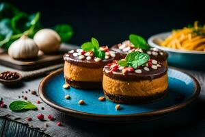 three desserts on a plate with spices. AI-Generated photo