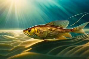 un pescado en el Oceano con luz de sol brillante mediante el agua. generado por ai foto