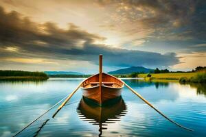 el barco en el lago. generado por ai foto