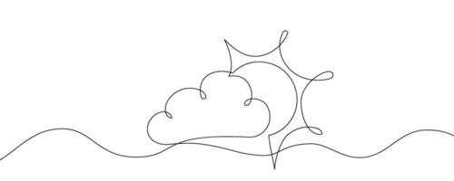 Line cloud one art continuous single sky draw doodle illustration. Outline cloud one line weather sun nature vector sketch simple background graphic white sunshine icon abstract linear minimal summer