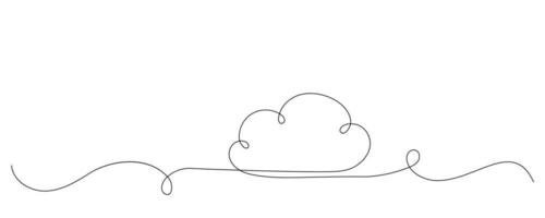 Line cloud one art continuous single sky draw doodle illustration. Outline cloud one line weather sun nature vector sketch simple background graphic white sunshine icon abstract linear minimal summer