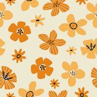 seamless pattern with flowers on a orange background. vector illustration in flat style.