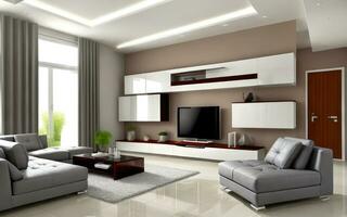 Photorealistic interior living room indoor stylish modern created with ai generative photo