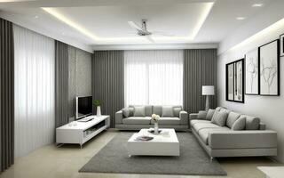 fotorrealista interior vivo habitación interior elegante moderno creado con ai generativo foto