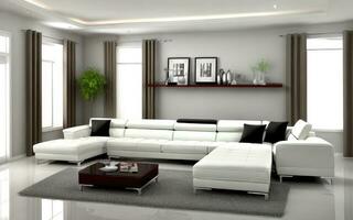 Photorealistic interior living room indoor stylish modern created with ai generative photo