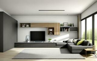 Photorealistic interior living room indoor stylish modern created with ai generative photo