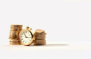 gold coin and golden clock time is money concept AI generated photo