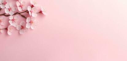 Cherry blossom pink sakura flower isolated in pink background with copy space AI generated photo