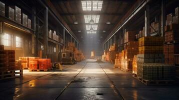 interior warehouse at evening AI generated photo