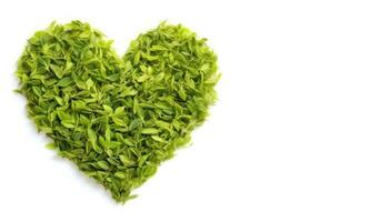 heart shape fresh light green tea leaf banner with copy space area AI generated photo