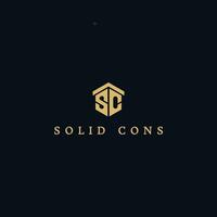 Abstract letter S, C, SC, and CS initial logo design vector graphic idea creative in gold color isolated on a blue Background. Letter SC logo applied for luxury real estate company logo design symbol