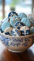 náutico tema con azul y blanco decoración, ancla, y velero galletas foto
