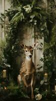 caprichoso bosque tema con animal decoración y verdor guirnalda foto