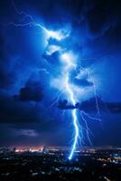 Electricity Charges the Sky with Lightning and Thunder on a Dark Night photo