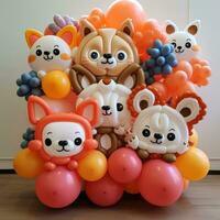 Cute cartoon animal balloon frame for kids' birthdays photo