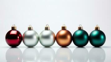 Close-up of Christmas tree ornaments on a white background. photo