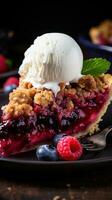 Mixed berry pie with streusel topping, a colorful and fruity dessert photo