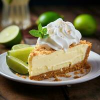 Key lime pie with graham cracker crust, a tangy and refreshing dessert photo