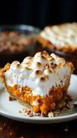 Sweet potato pie with marshmallow topping, a Southern tradition photo