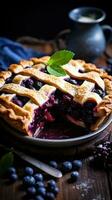 Blueberry pie with lattice crust, a summertime treat in winter photo