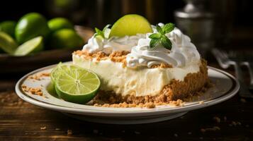 Key lime pie with graham cracker crust, a tangy and refreshing dessert photo