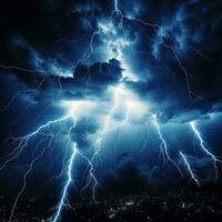 Electricity Charges the Sky with Lightning and Thunder on a Dark Night photo