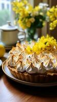 Lemon meringue pie with fluffy peaks, a light and citrusy indulgence photo