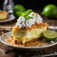 Key lime pie with graham cracker crust, a tangy and refreshing dessert photo