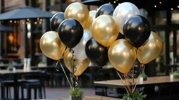 elegante negro y oro globo arreglo foto