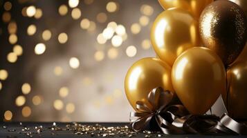 Birthday celebration with gold balloons and glitter photo