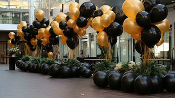 Elegant black and gold balloon arrangement photo