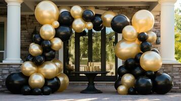 Elegant black and gold balloon arrangement photo